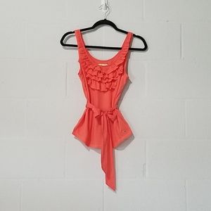 Hollister Pink tank top with ruffles and a tie